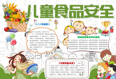 卡通插畫兒童食品安全小報 健康飲食，安全成長